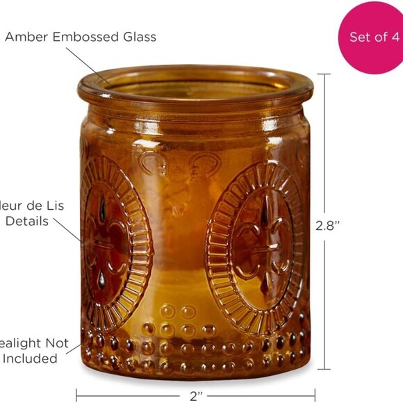 Vintage Amber Glass Tea Light Candle Holders Set of 4 - Votive Holders for Home - Picture 2 of 9
